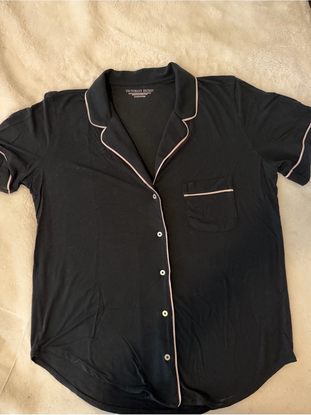 Victoria's Secret Women’s Black Button PJ Shirt with Pink Piping and shorts